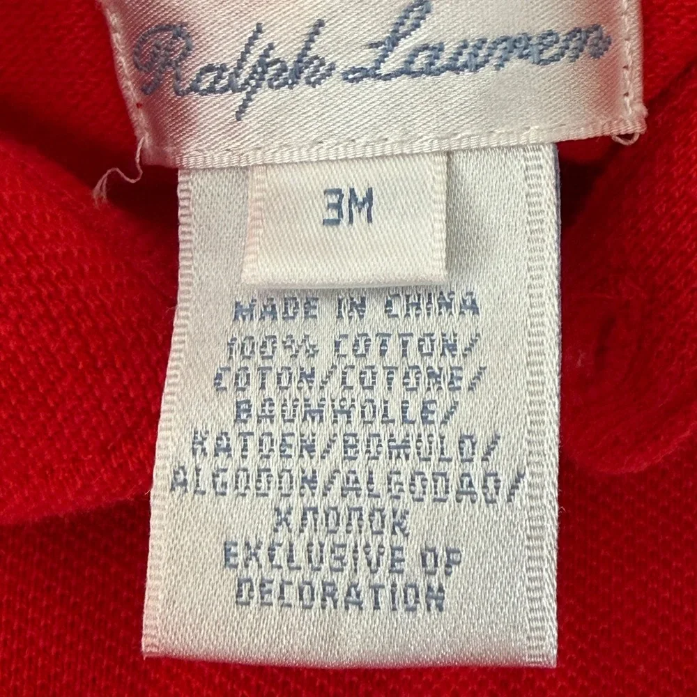 Ralph Lauren Baby Red Polo Romper 3M Embroidered‎ Pony Long Sleeve